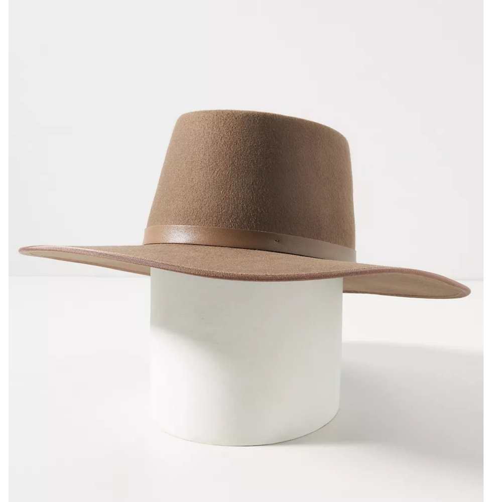 Anthropologie Wyeth Taupe Boater Wool Hat